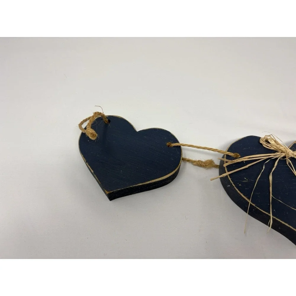 Vintage Wooden Blue Heart Garland Wall Hanging Country Cottage Moms 90's Kitchen